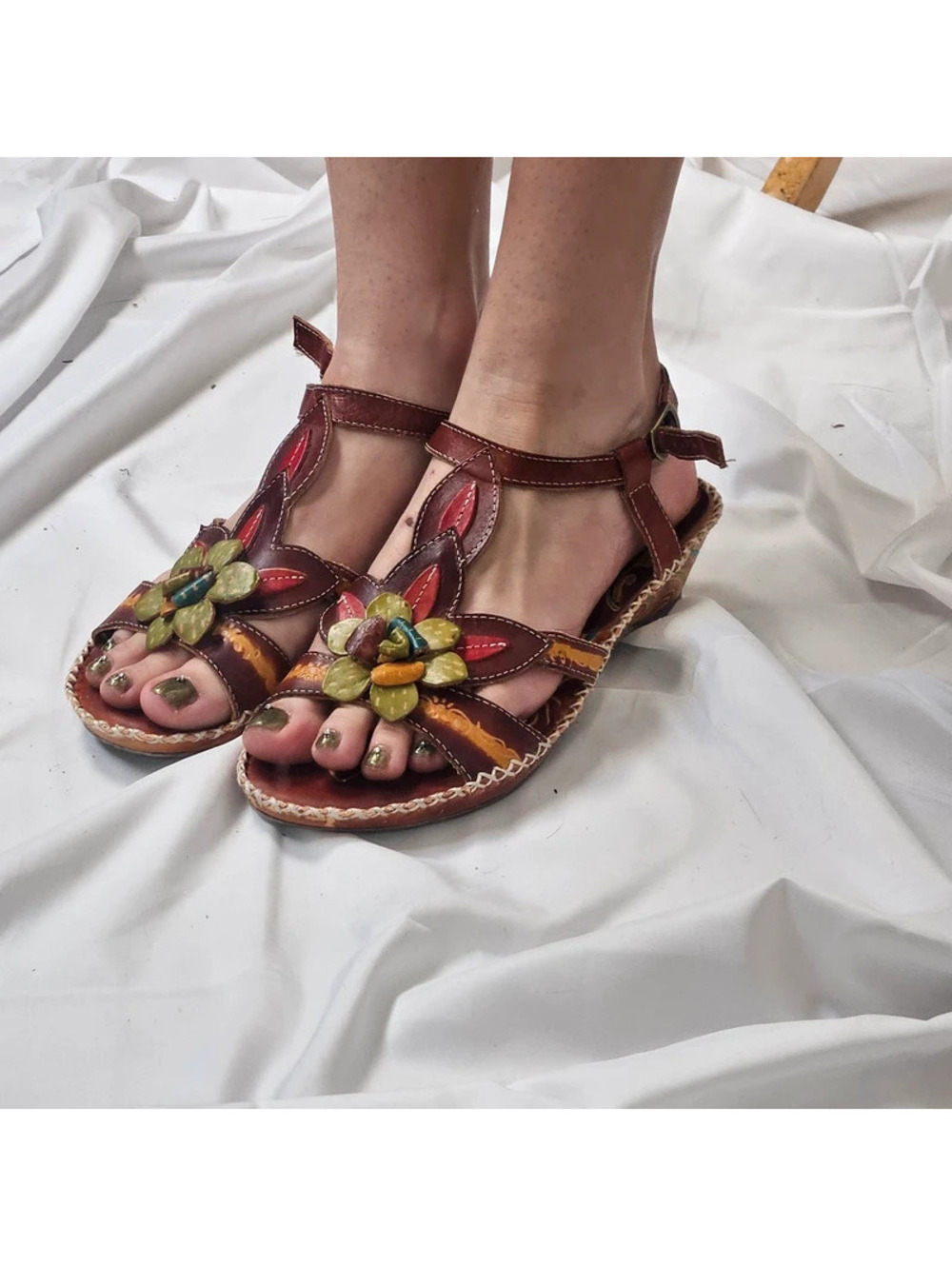 Genuine leather fairy wedge sandal l-ariste size 40 / 9